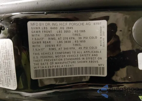 2008 Porsche Cayenne from USA, damaged, VIN WP1AA29P48LA13341